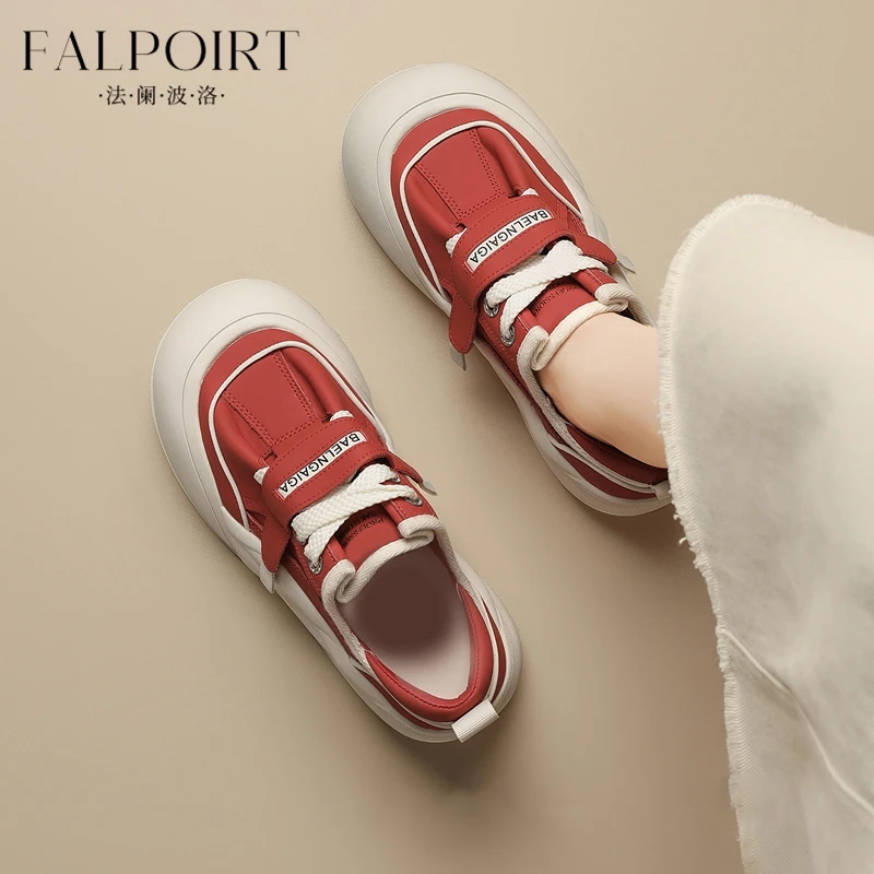 FALPOIRT丑萌大头面包鞋女2025新款秋季厚底松糕真皮百搭小白鞋