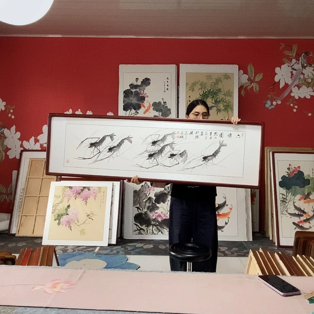 国画手写手绘国画作品带框包邮47✖️162