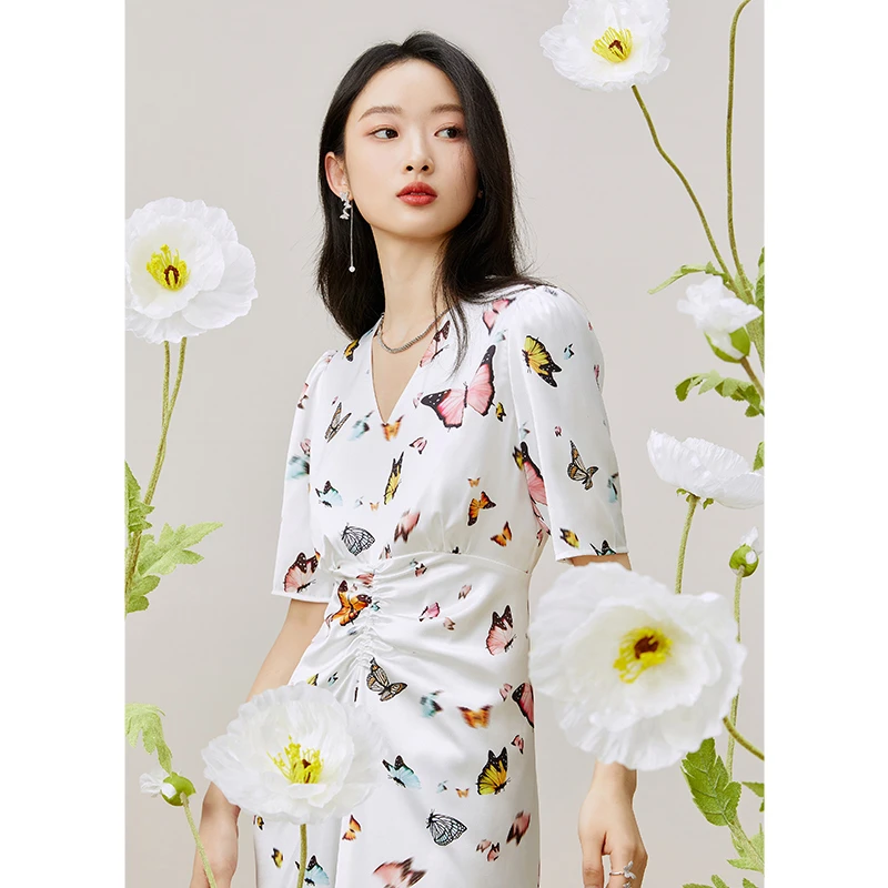 missCOCOON蝴蝶印花裙褶皱连衣裙1949