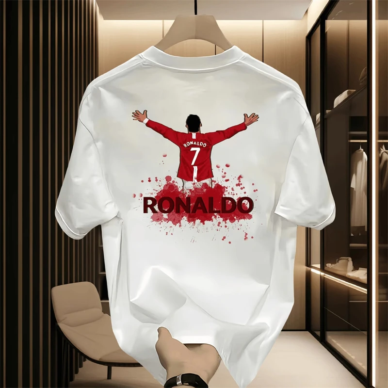 海外订单尾货~剪标撤回外贸美式潮牌C罗足球印花纯棉短袖T恤男女