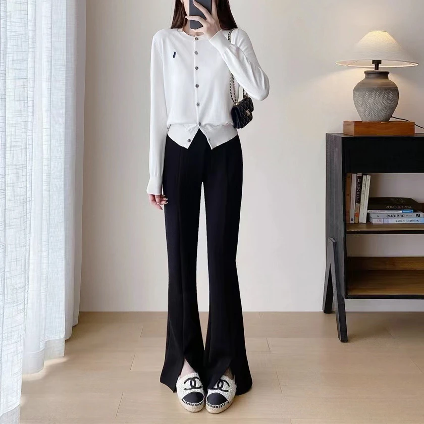 宝丫轻奢 女式高腰舒适开叉喇叭裤休闲裤B9983