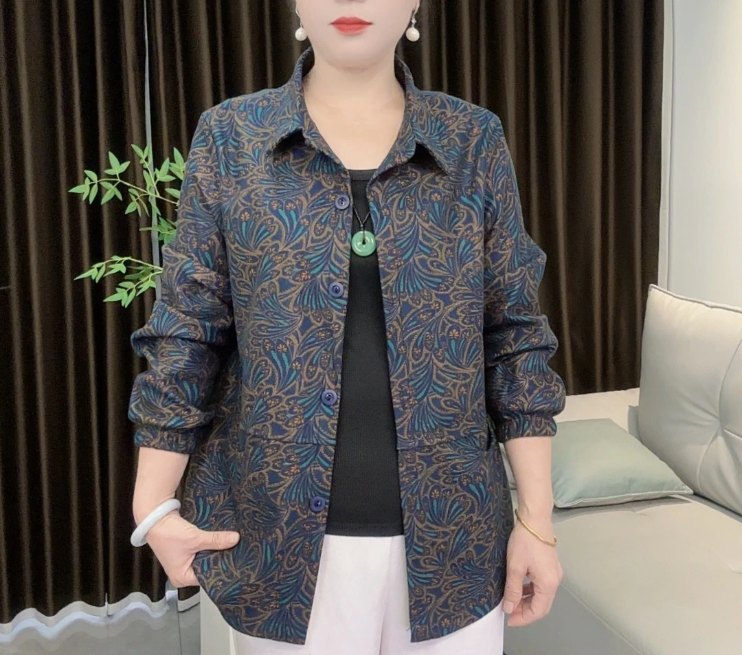 25秋季新款凤尾花印花气质妈妈装显瘦百搭款上衣外套长袖碎花时尚