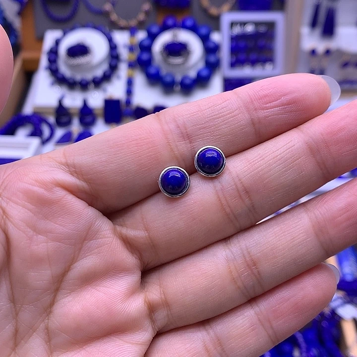 青金石银S925镶嵌耳钉