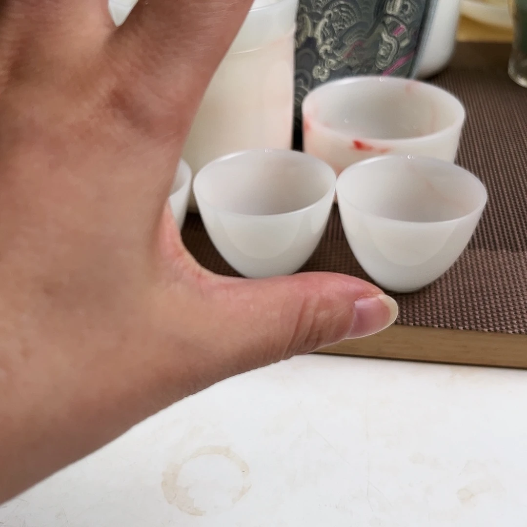 瓷片平***。高档翡翠玉瓷旅行茶具套装纯白加包
