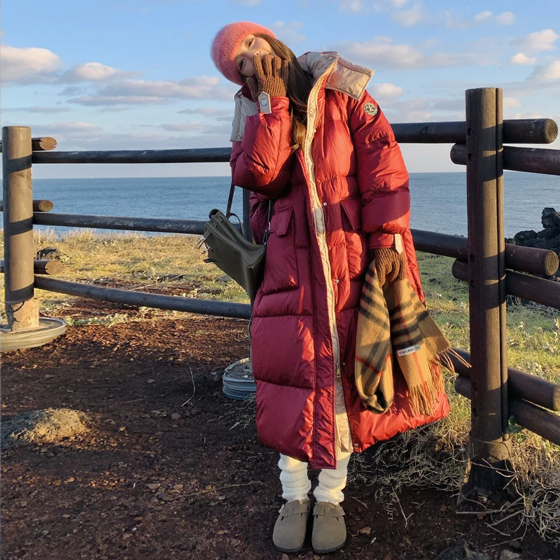 废土高级感羽绒服炸街过膝长款冬季2025新款加厚面包服白鸭绒外套