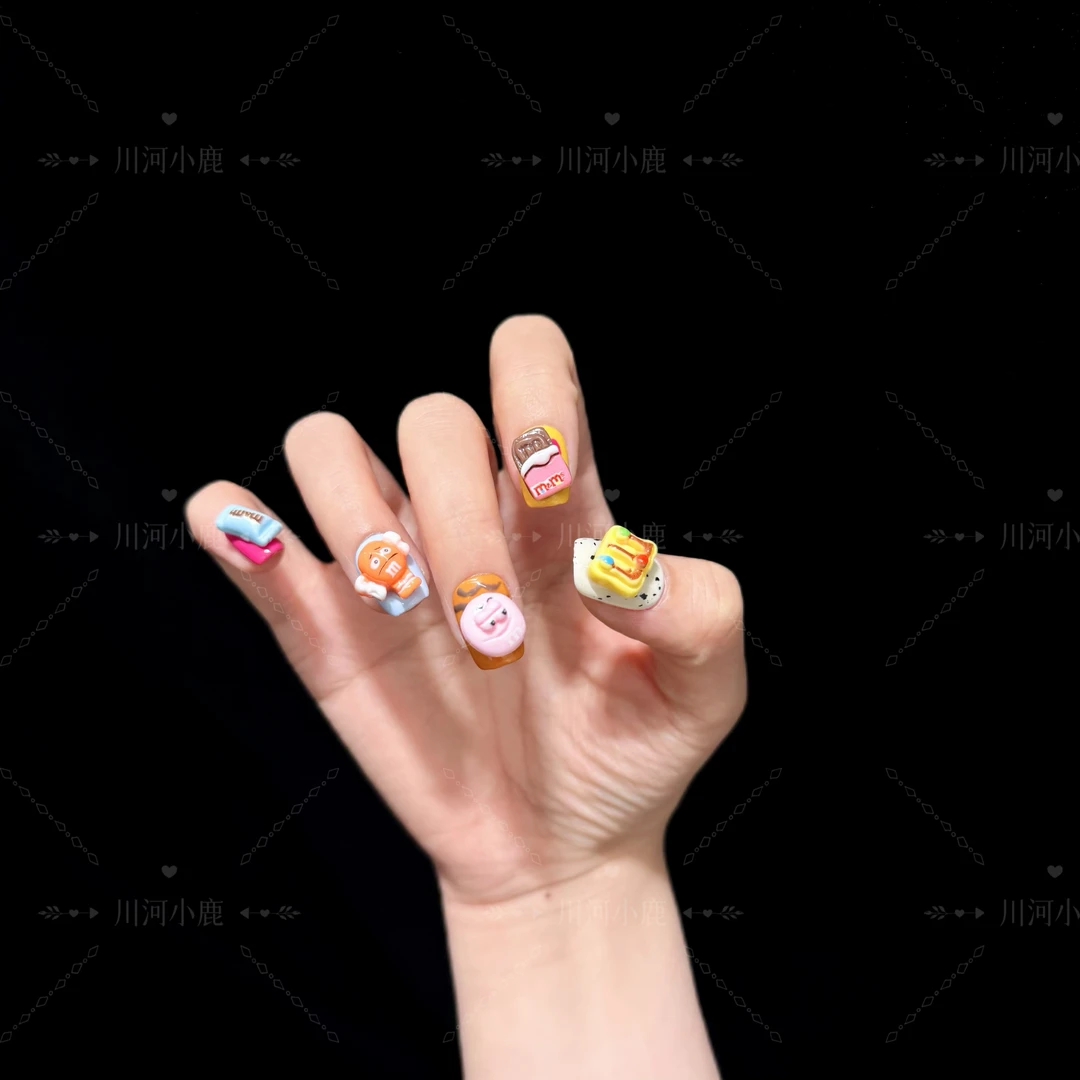 川河小鹿【曲奇饼干】纯手工彩色迷你M豆网红卡通美甲穿戴甲C43