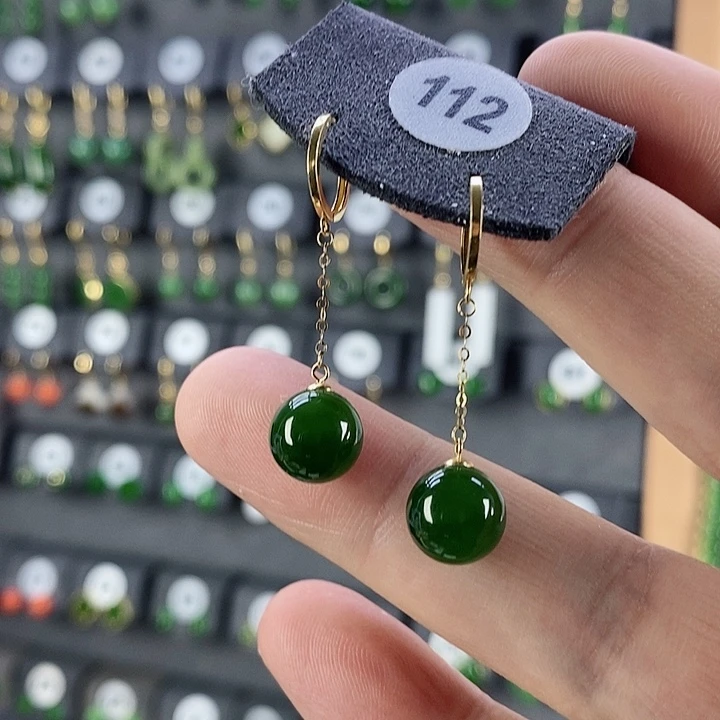 和田玉耳饰18K金镶嵌