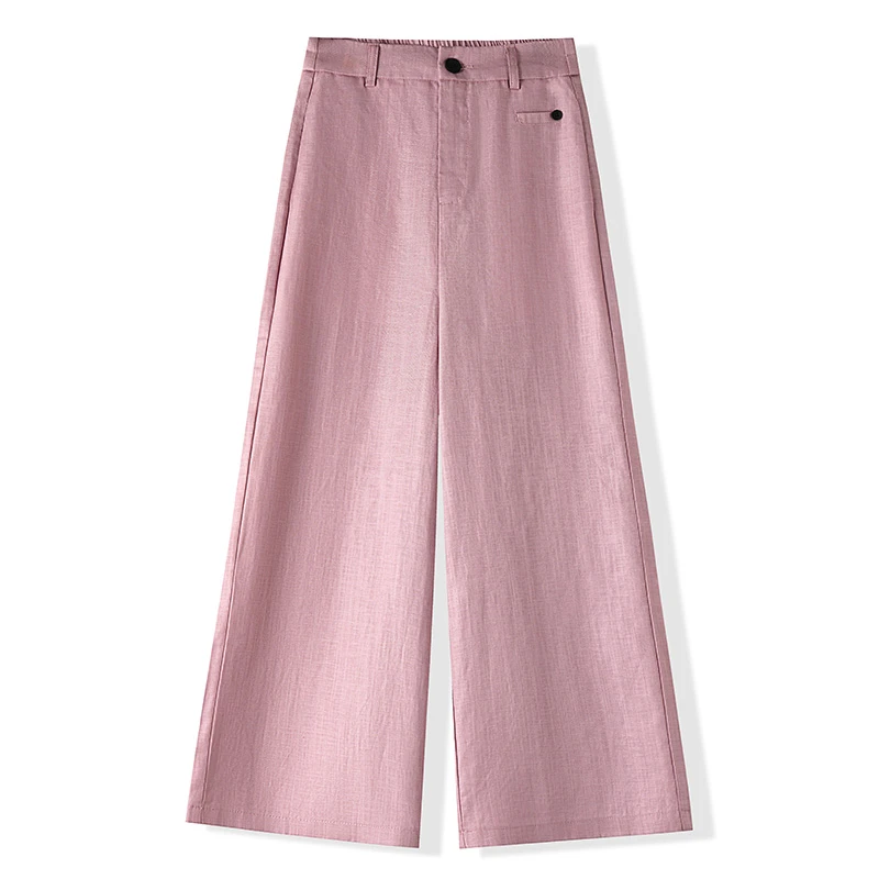 拉夏贝尔韩版粉色阔腿裤女2025秋季新款薄款高档显瘦时尚休闲长裤