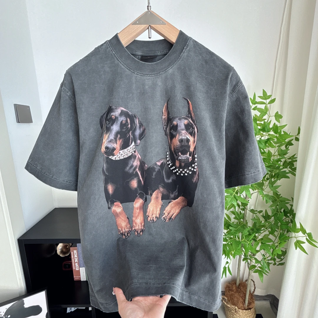 重磅圆领美式高街短袖T恤做旧街头水宽松半袖潮t个性复古圆领