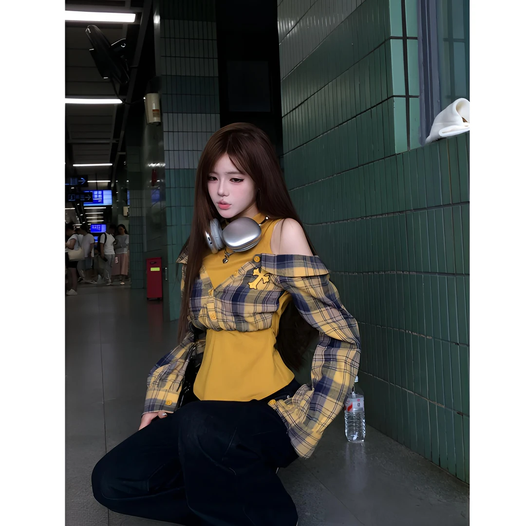 美式甜豆 早秋新款纯欲辣妹风小众甜美可爱洋气设计出游上衣裤子