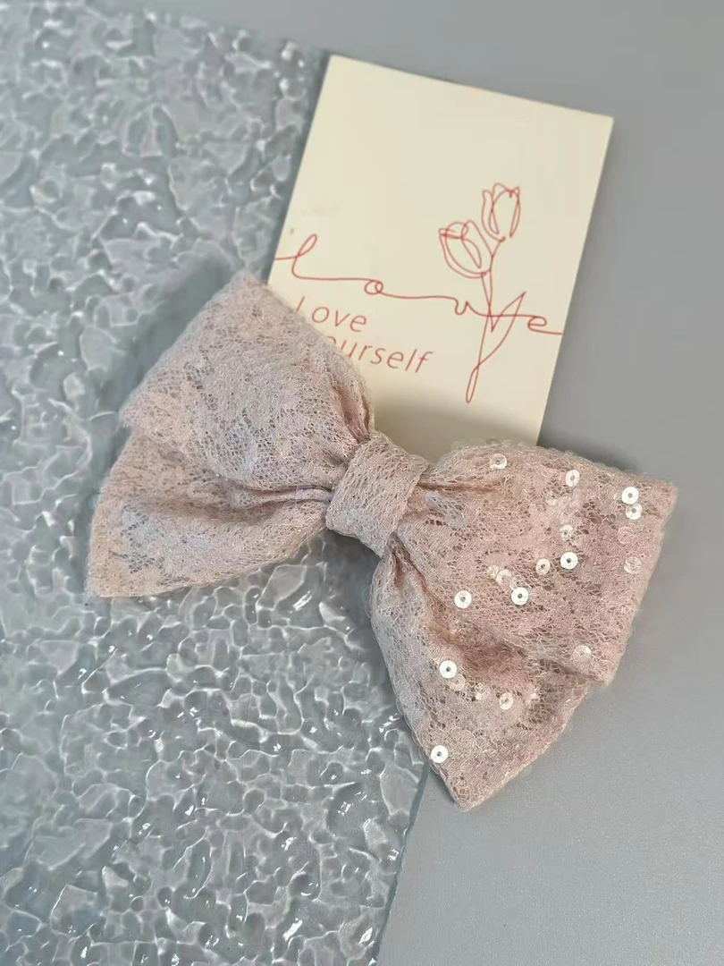 泡菜新款亮片粉色蝴蝶结弹夹