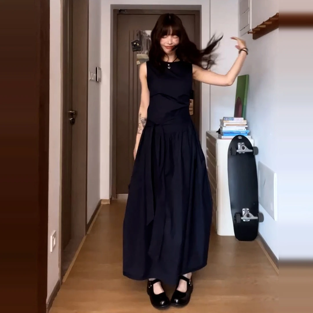 【现货+运补】法式白色无袖连衣裙子女装夏季绝美收腰长裙