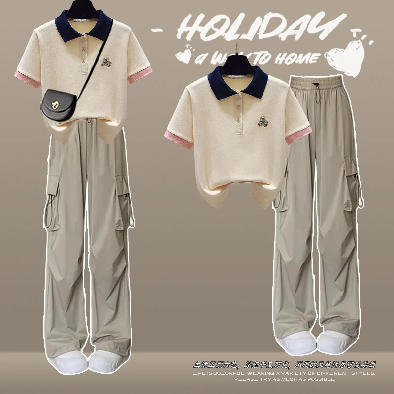 夏季新款女大童学生初中高中生短袖T恤工装裤洋气时尚运动套装潮