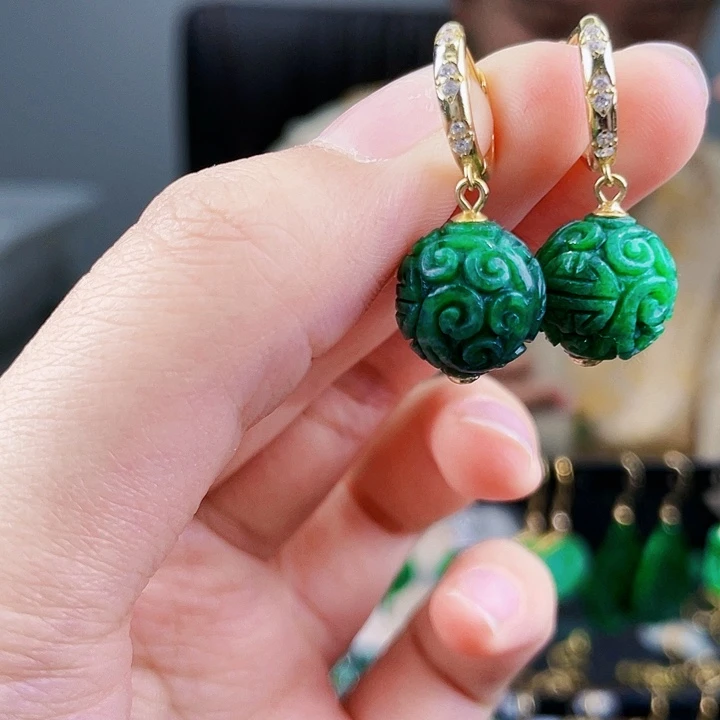 翡翠耳饰银S925镶嵌饰品