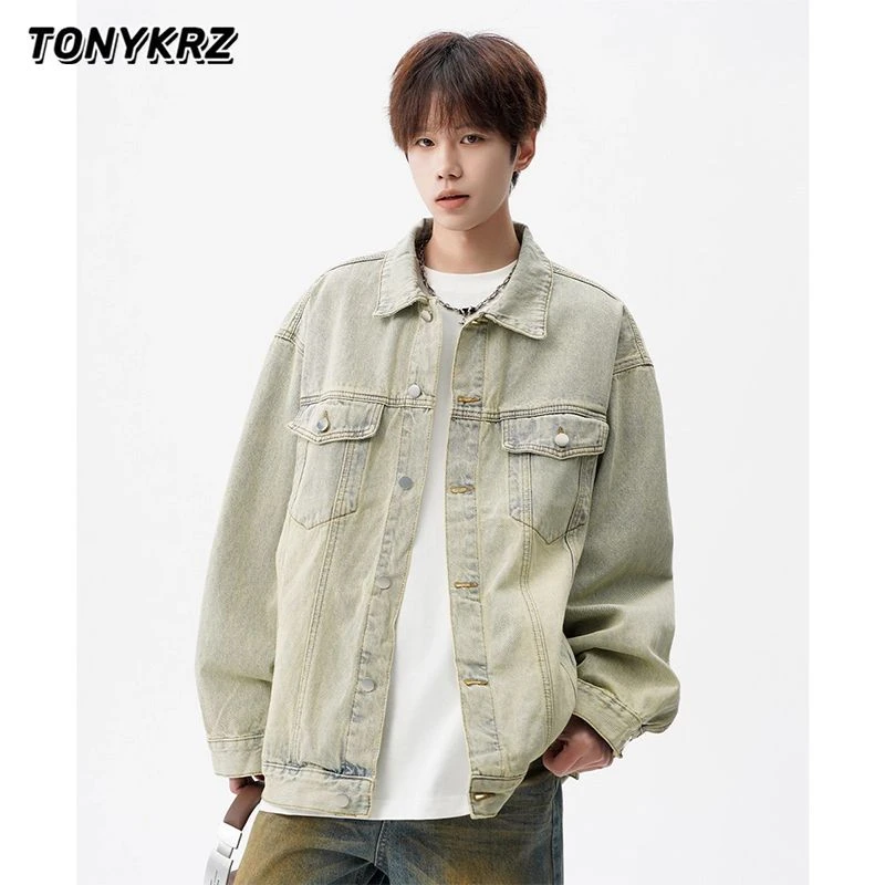 TONYKRZ美式牛仔衣外套男秋冬新款潮牌宽松水洗复古高街情侣夹克