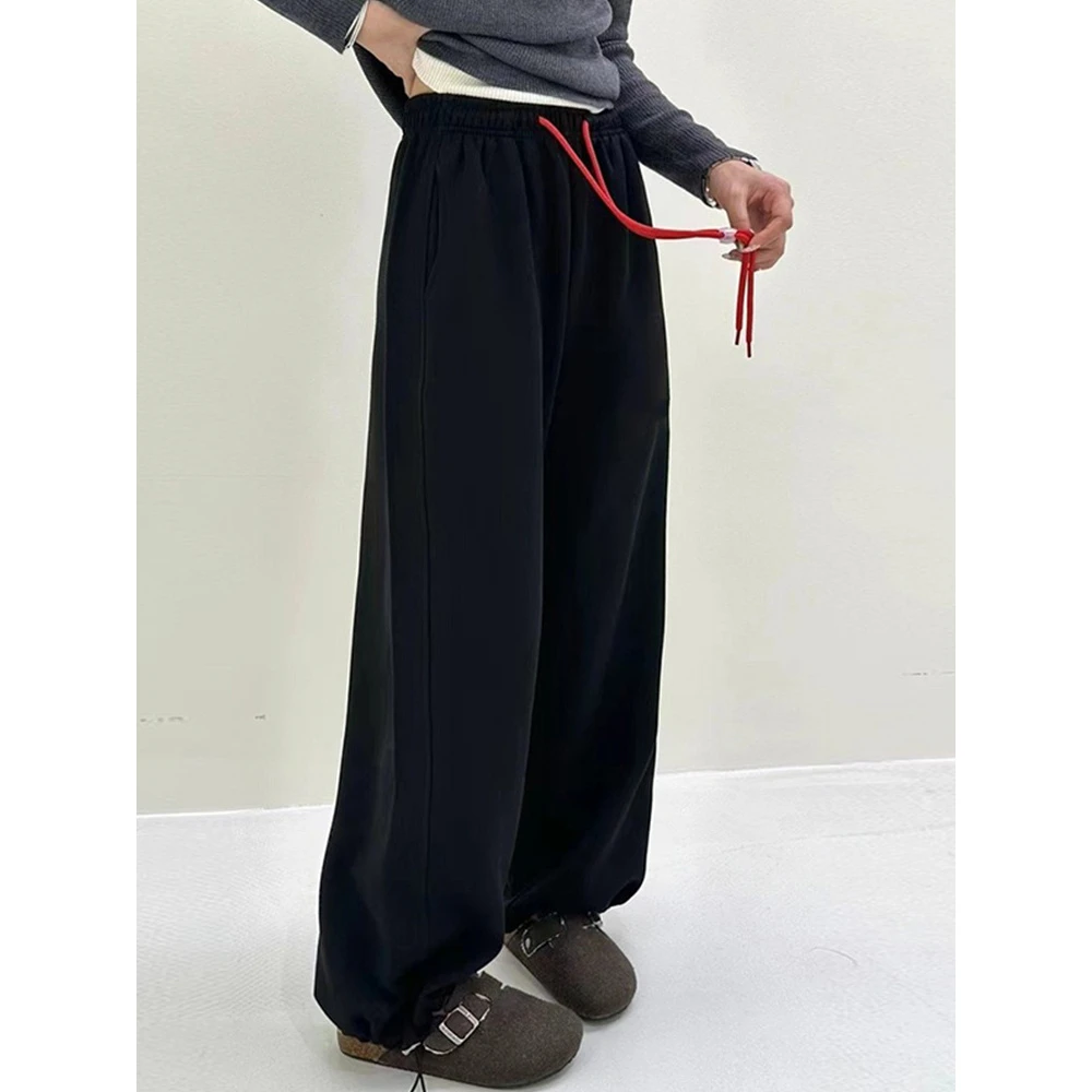 春款宽松垂感直筒卫裤新款女休闲显瘦抽绳松紧高腰韩版运动长裤子