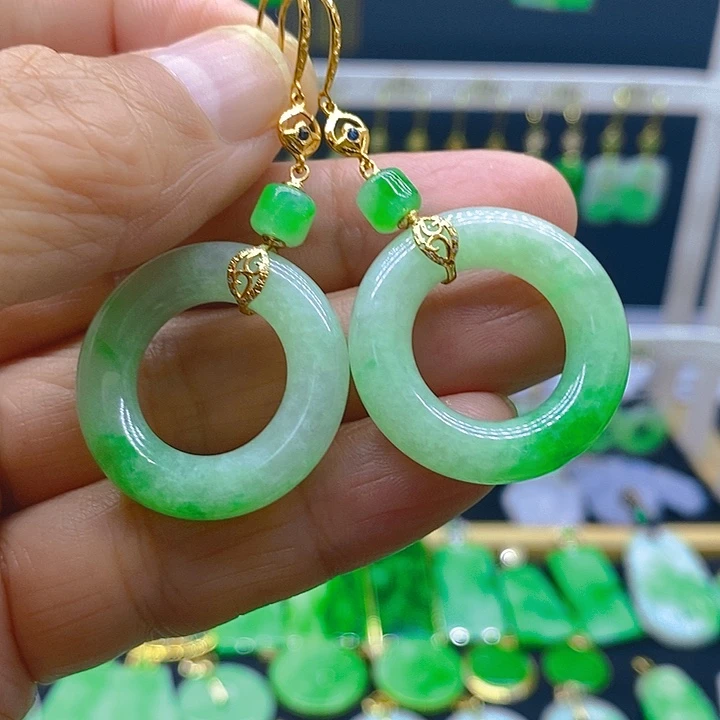 翡翠18K金镶嵌耳饰耳坠