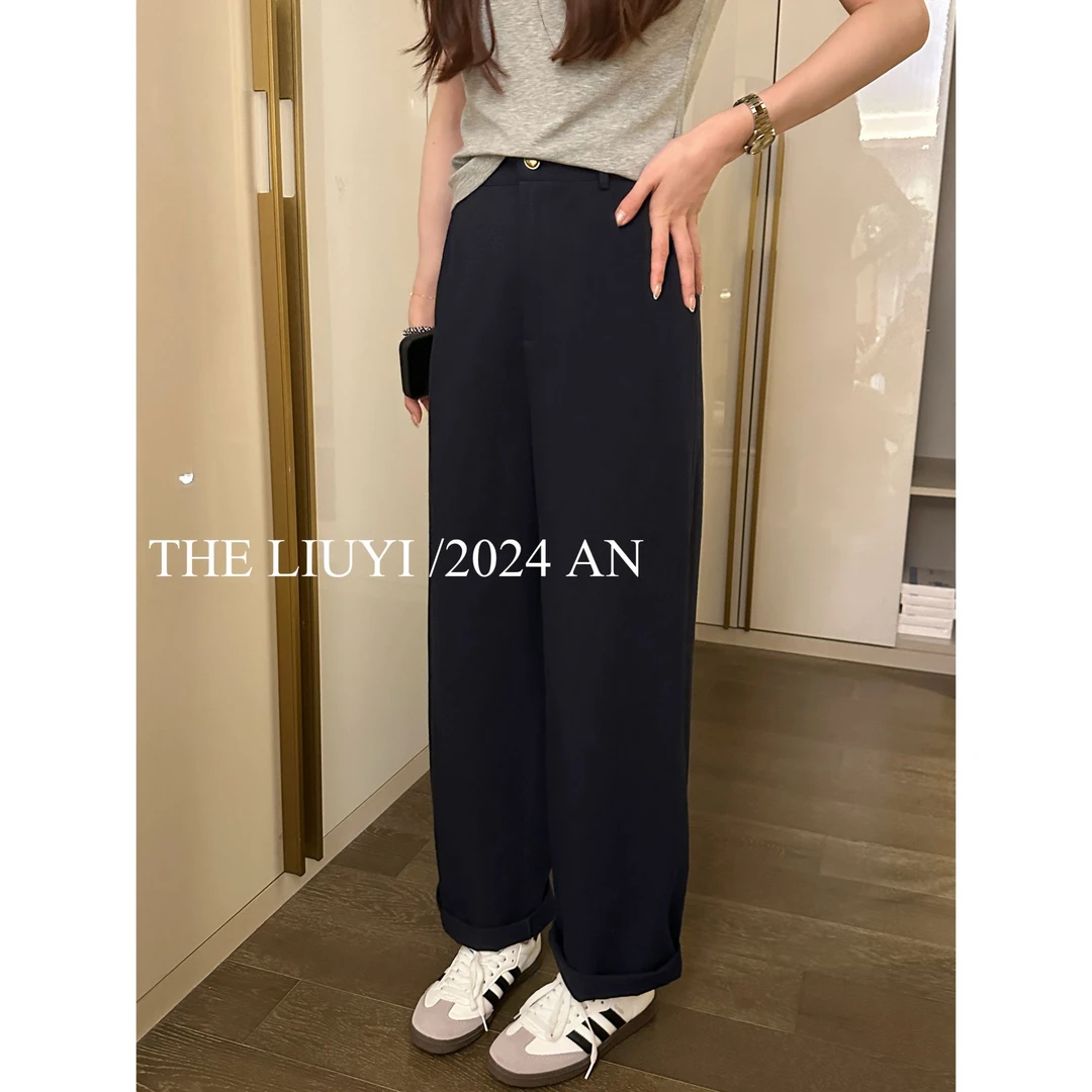 【LIUYI】金扣裤~高腰窄版显瘦直筒休闲裤48027