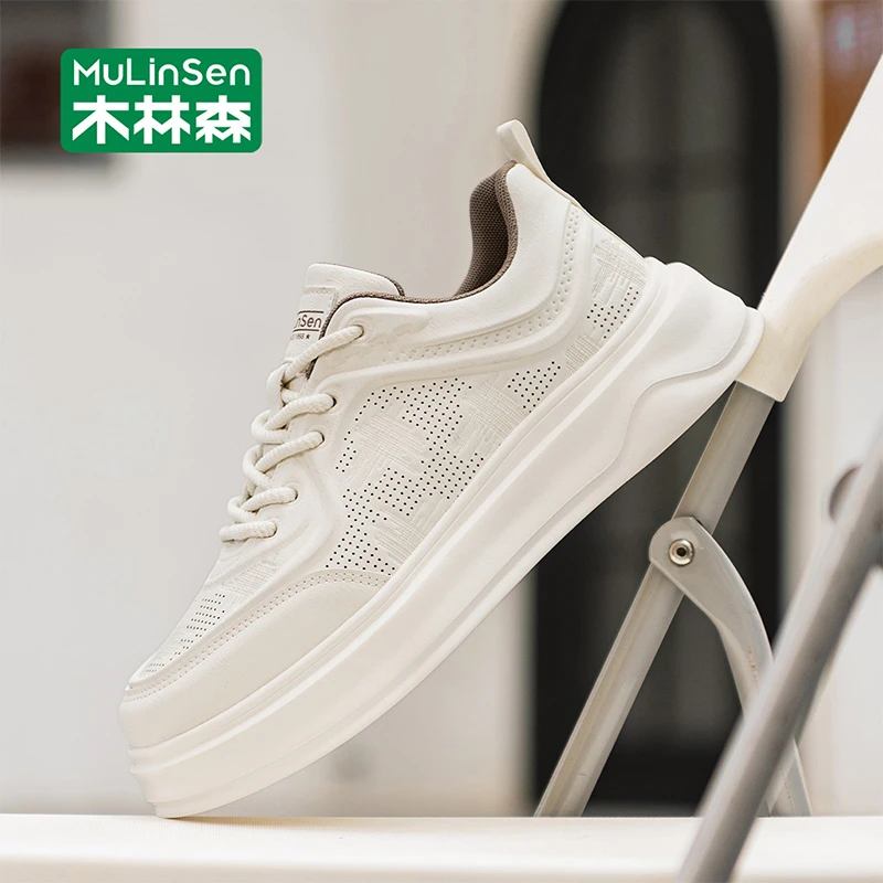 木林森男鞋2025年新款夏季透气小白鞋男百搭休闲增高厚底男士板鞋