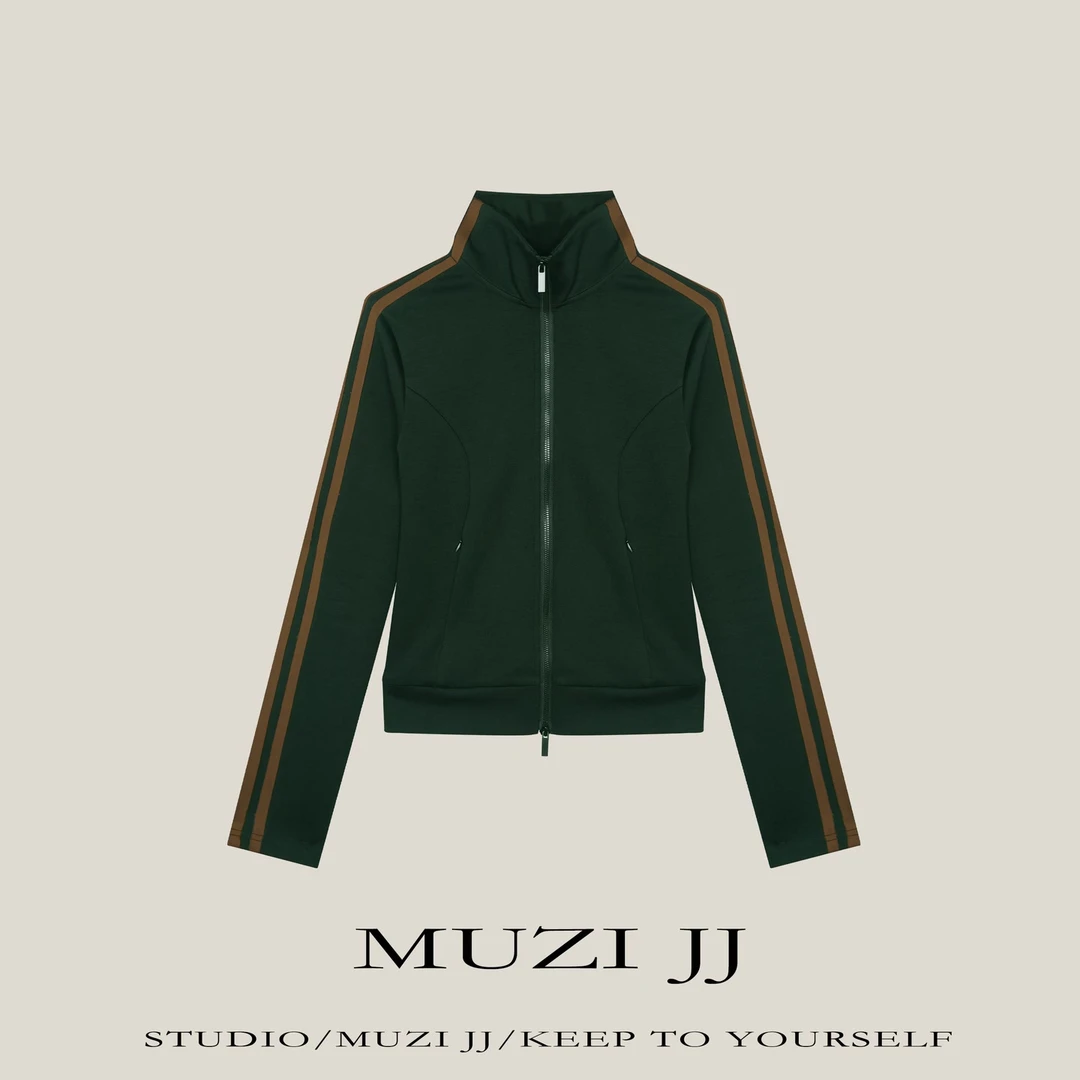 MUZI-72082#复古简约休闲运动风设计感女款卫衣外套
