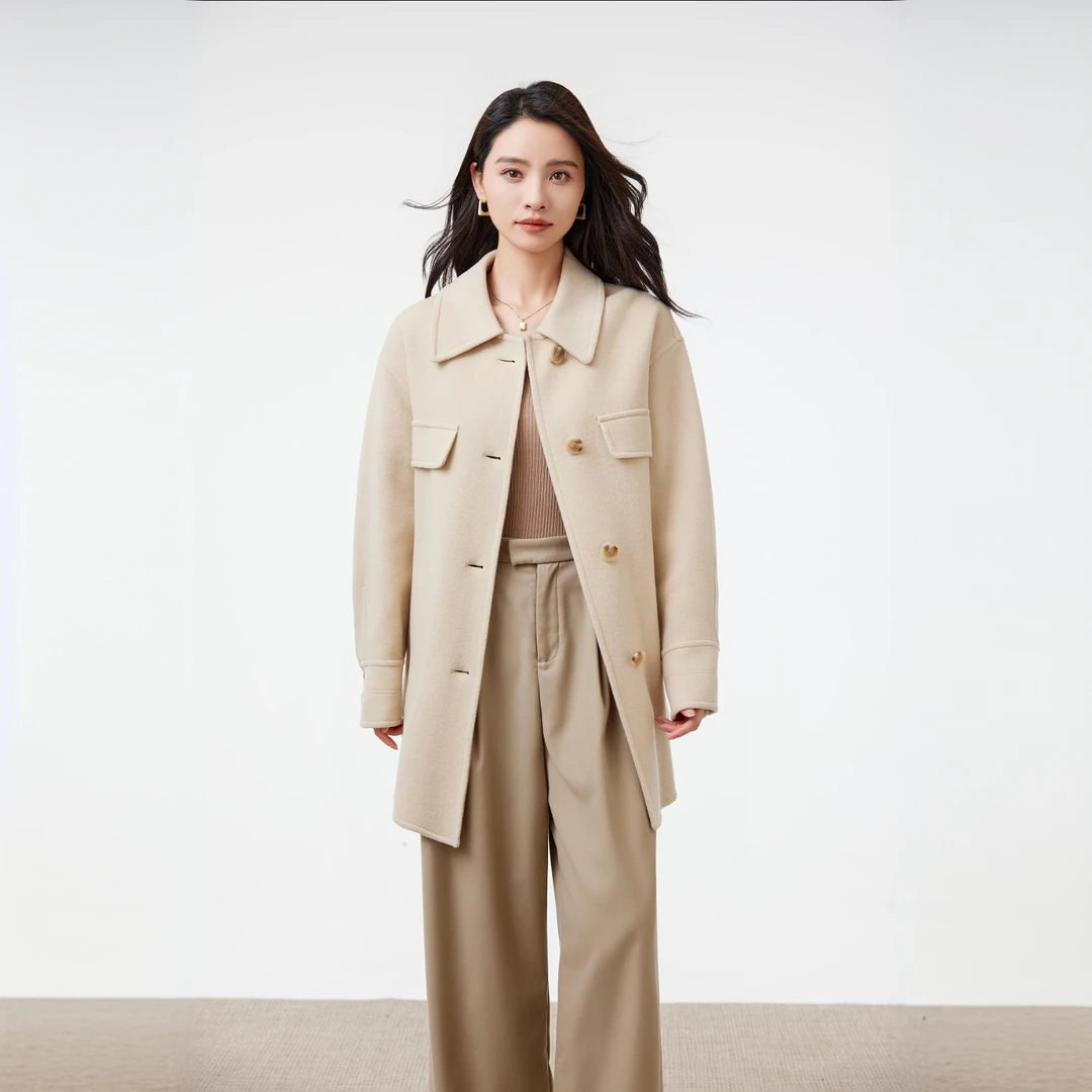 C3251中长衬衫款双面尼大衣秋冬宽松简约风