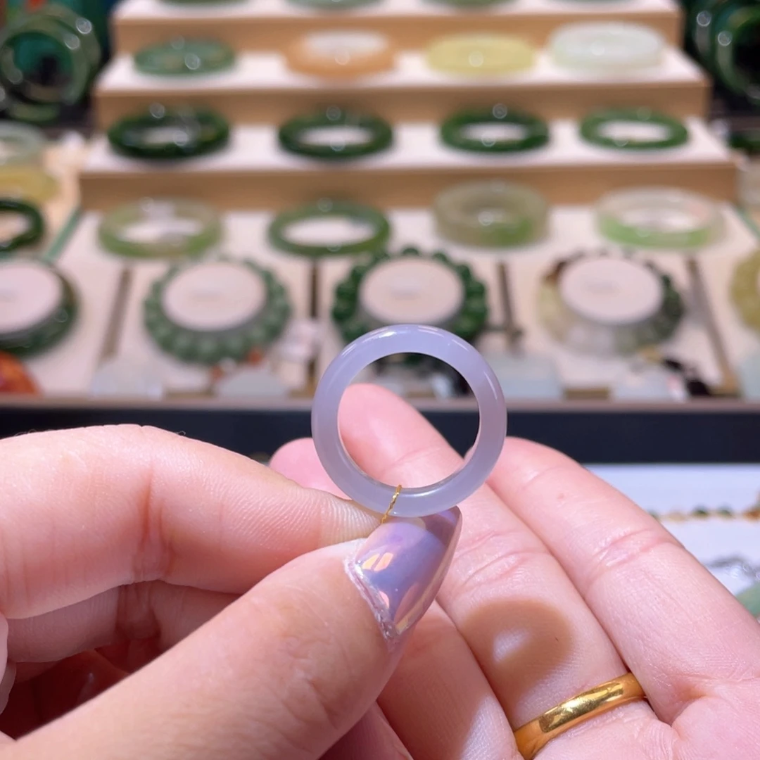 和田玉未镶嵌颈饰高品烟紫指环内径14