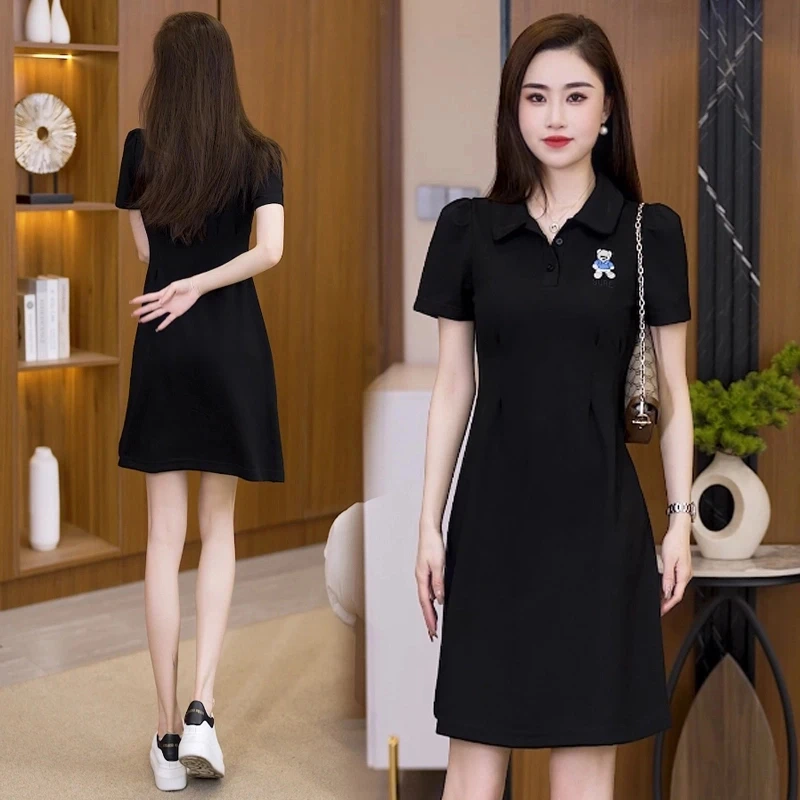 欧洲站2025夏季新款时尚连衣裙收腰显瘦女神范气质A字小黑裙子潮