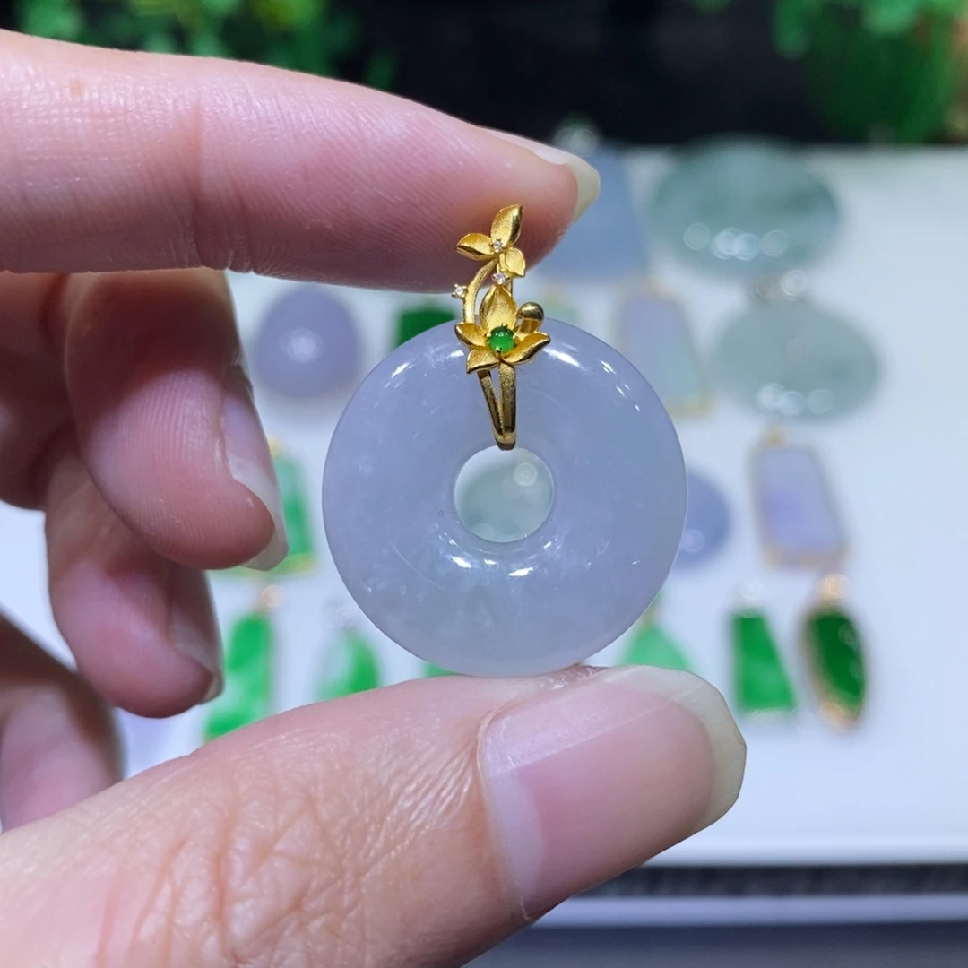 翡翠18K金镶嵌吊坠(不含链)