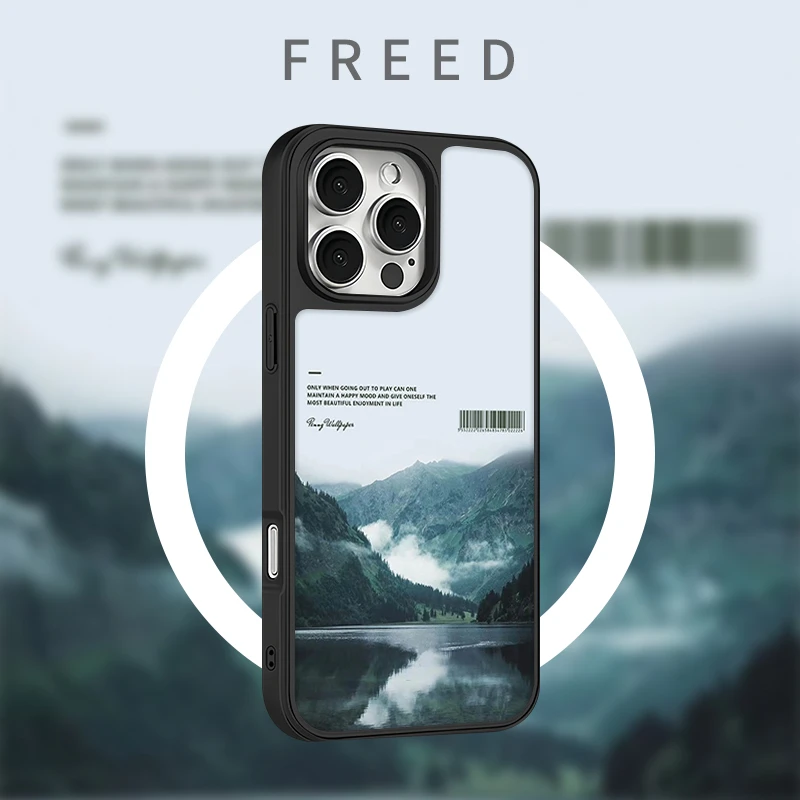 FREED山川湖海适用于苹果16promax磨砂磁吸15/14黑边防摔手机壳13