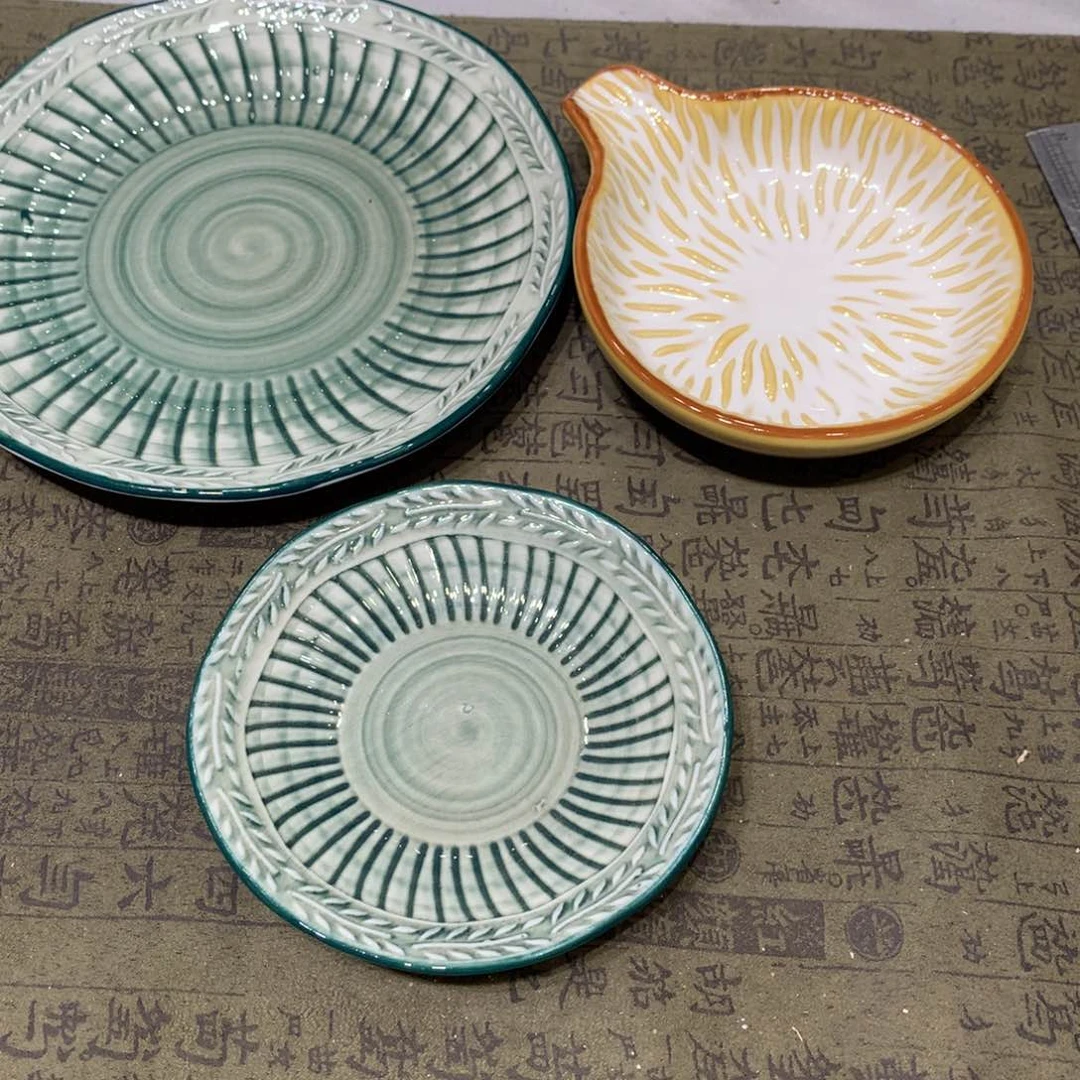 陶景德镇粗陶复古盘碗微瑕3件