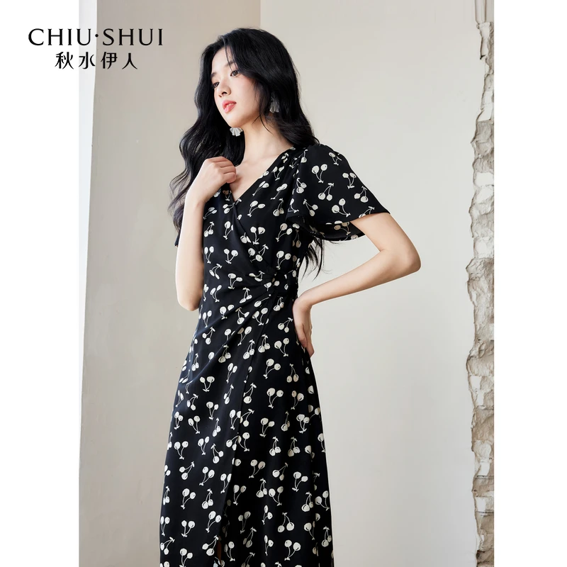 秋水伊人印花茶歇风连衣裙2025年夏季新款女洋气时髦中长裙
