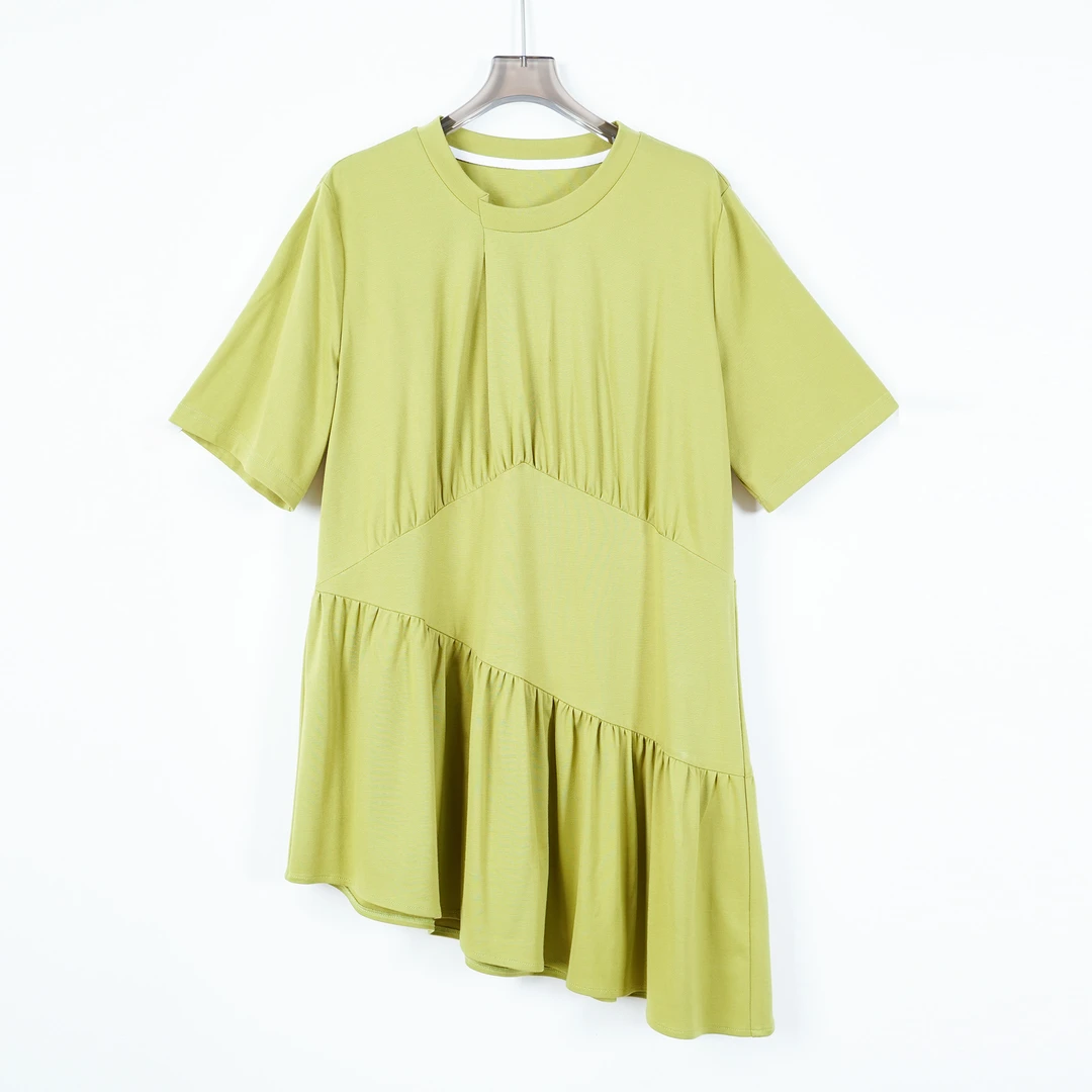 PS250672夏新小众设计时尚百搭短袖T恤上衣遮臀遮胯大码胖MM