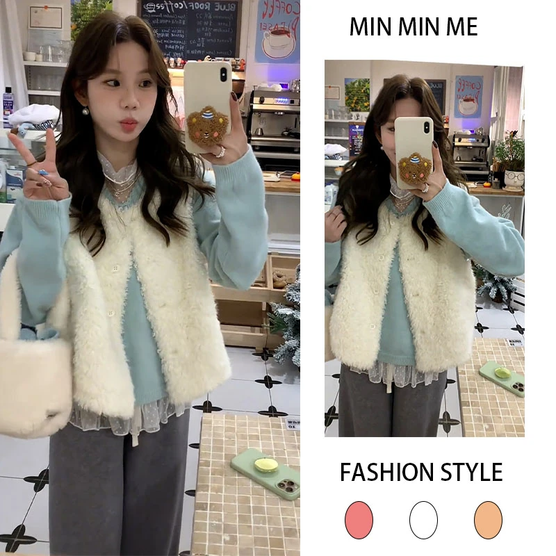 2025秋冬季新款设计感女气质百搭马甲内搭打底衫休闲阔腿裤三件套