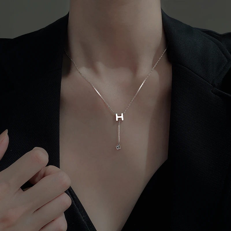坠链均925银 925银H字项链女2025爆款锁骨链时尚百搭轻奢颈链颈饰