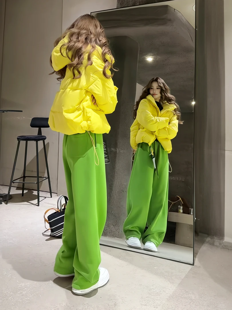 韩版2025年冬季新款糖果黄色外套女款连帽轻薄小黄短款气质棉服