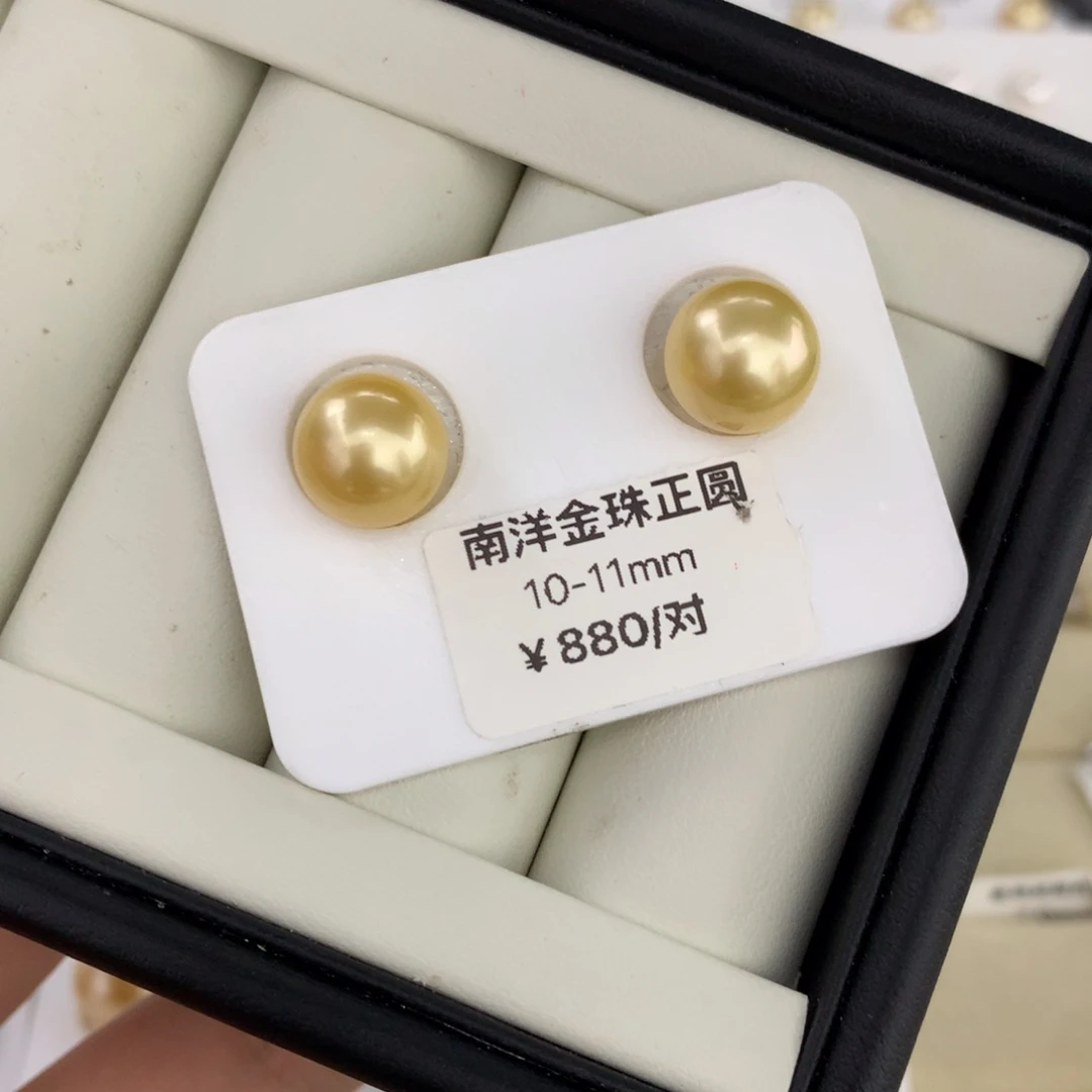 未镶嵌海水珍珠珍珠10-11mm金珠正圆对珠