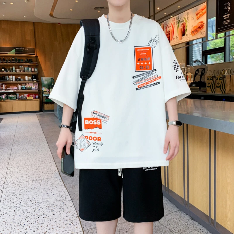 夏季新款青少年2025时尚潮牌短袖休闲套装宽松百搭款港风两件套