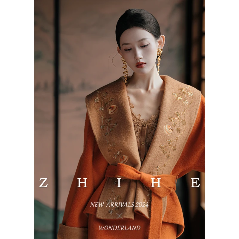 无艳一禾【好柿发生】新中式100羊毛双面呢套装毛呢外套冬季大衣