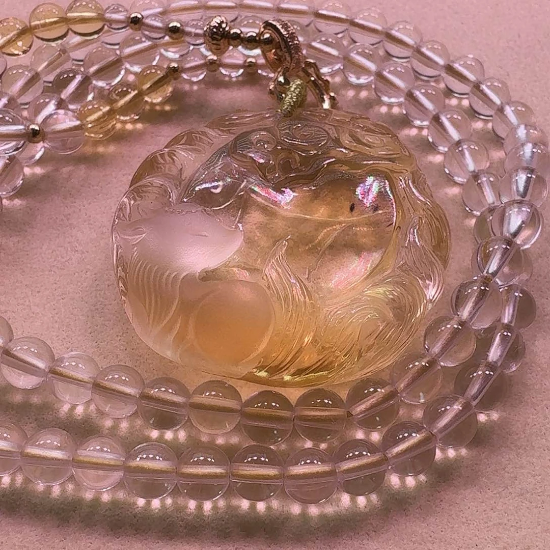 水晶颈饰未镶嵌天然水晶狐狐吊坠