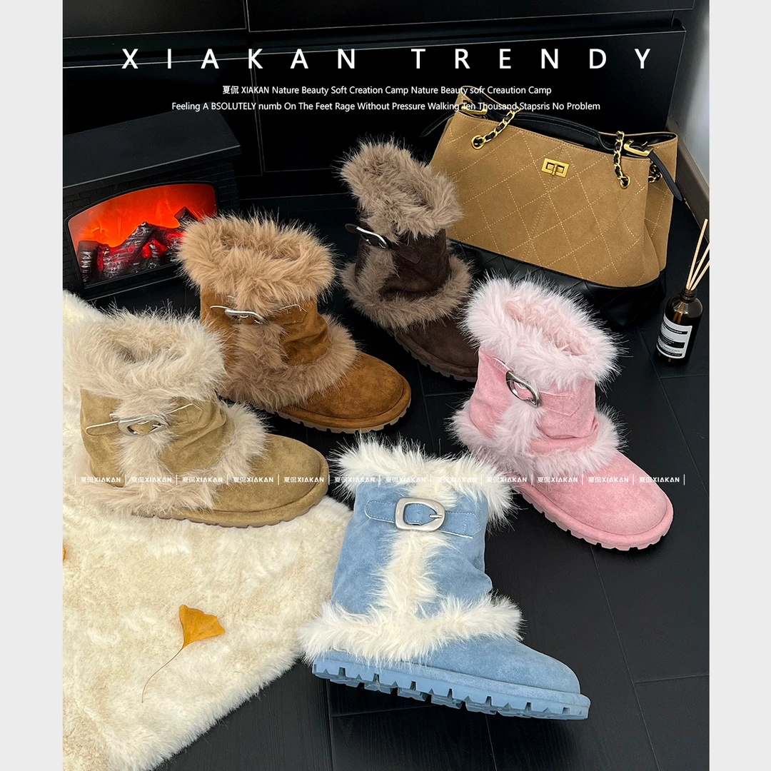 夏侃XIAKAN 内增高7cm加绒保暖雪地靴女冬季时尚休闲毛毛短筒靴潮