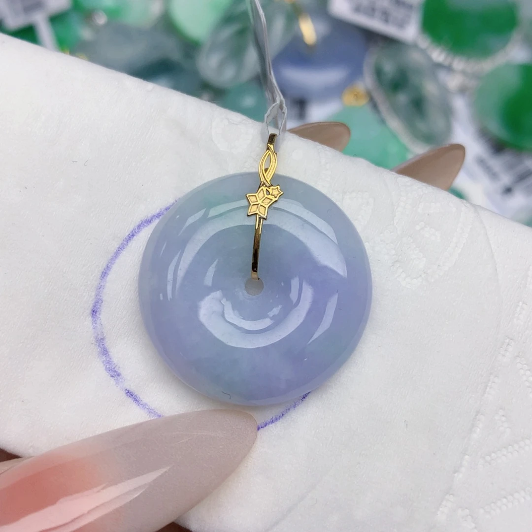 翡翠18K金镶嵌颈饰天然缅甸翡翠a货百元以上9元证书费自理