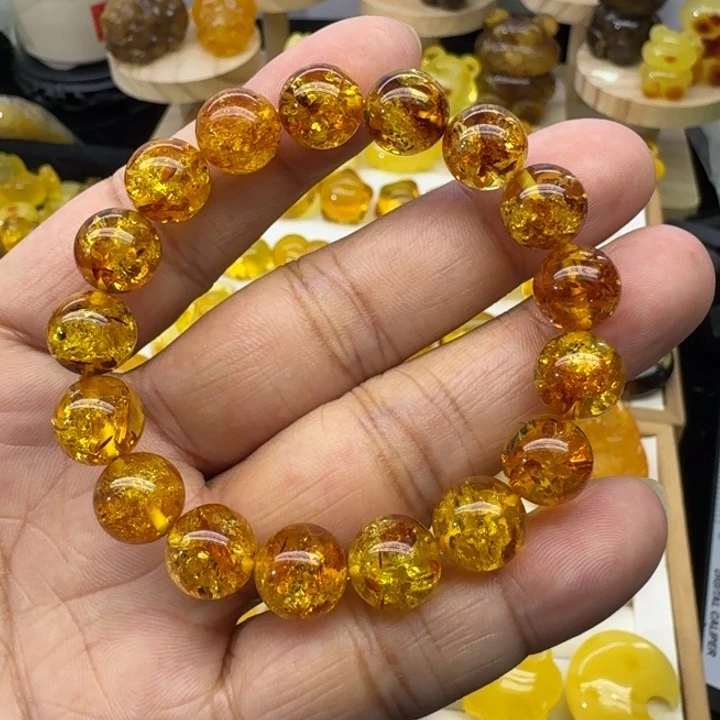 琥珀未镶嵌颈饰花珀爆闪手串