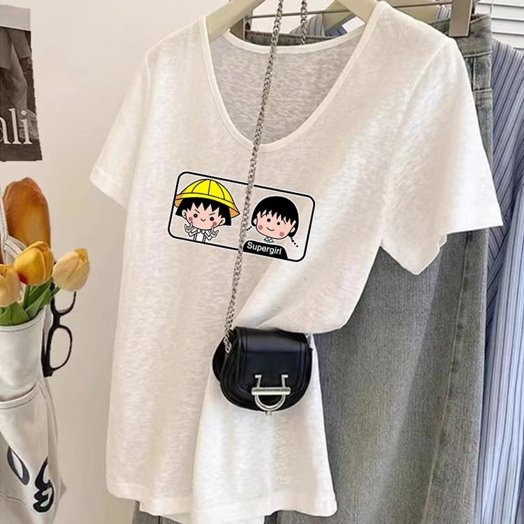 夏季新款白色短袖薄款T恤上衣恤宽松百搭减龄休闲洋气大妈半袖衫