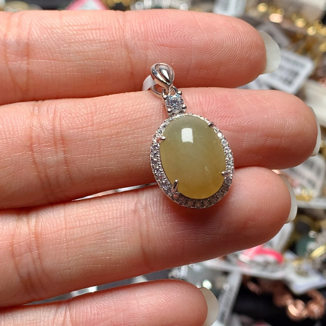 翡翠戒指银S925镶嵌天然翡翠吊坠