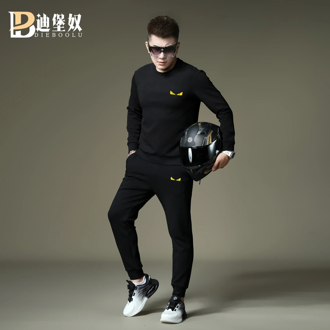 欧洲站小怪兽印花百搭时尚圆领卫衣潮牌卫裤休闲轻奢潮牌男士套装