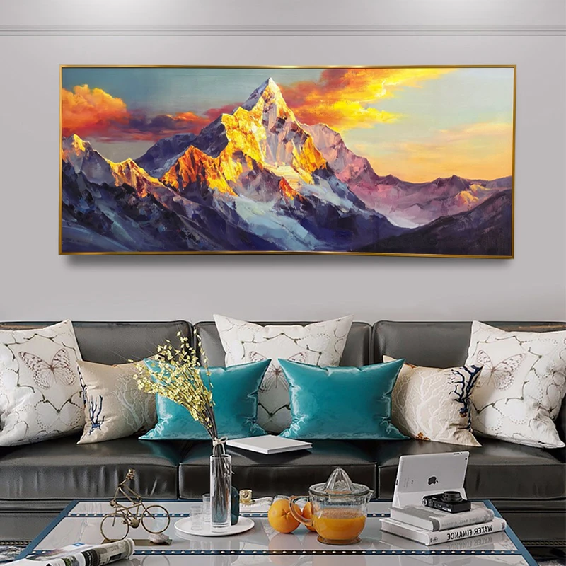 《壮美山川》风景客厅办公室挂画靠山装饰画日照金山肌理油画