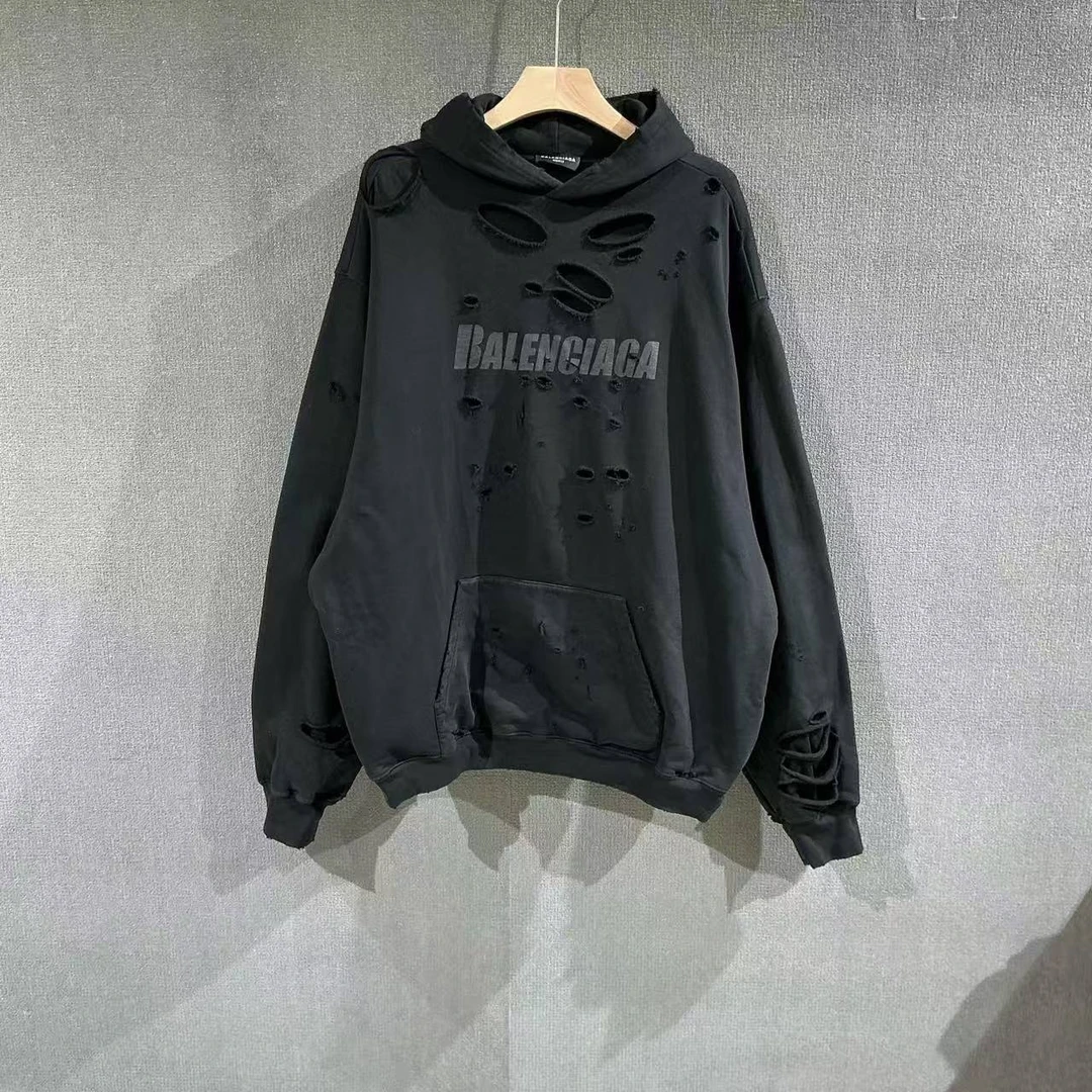 未使用 Balenciaga/巴黎世家 （pm）虫洞破坏帽衫卫衣 s码/0412