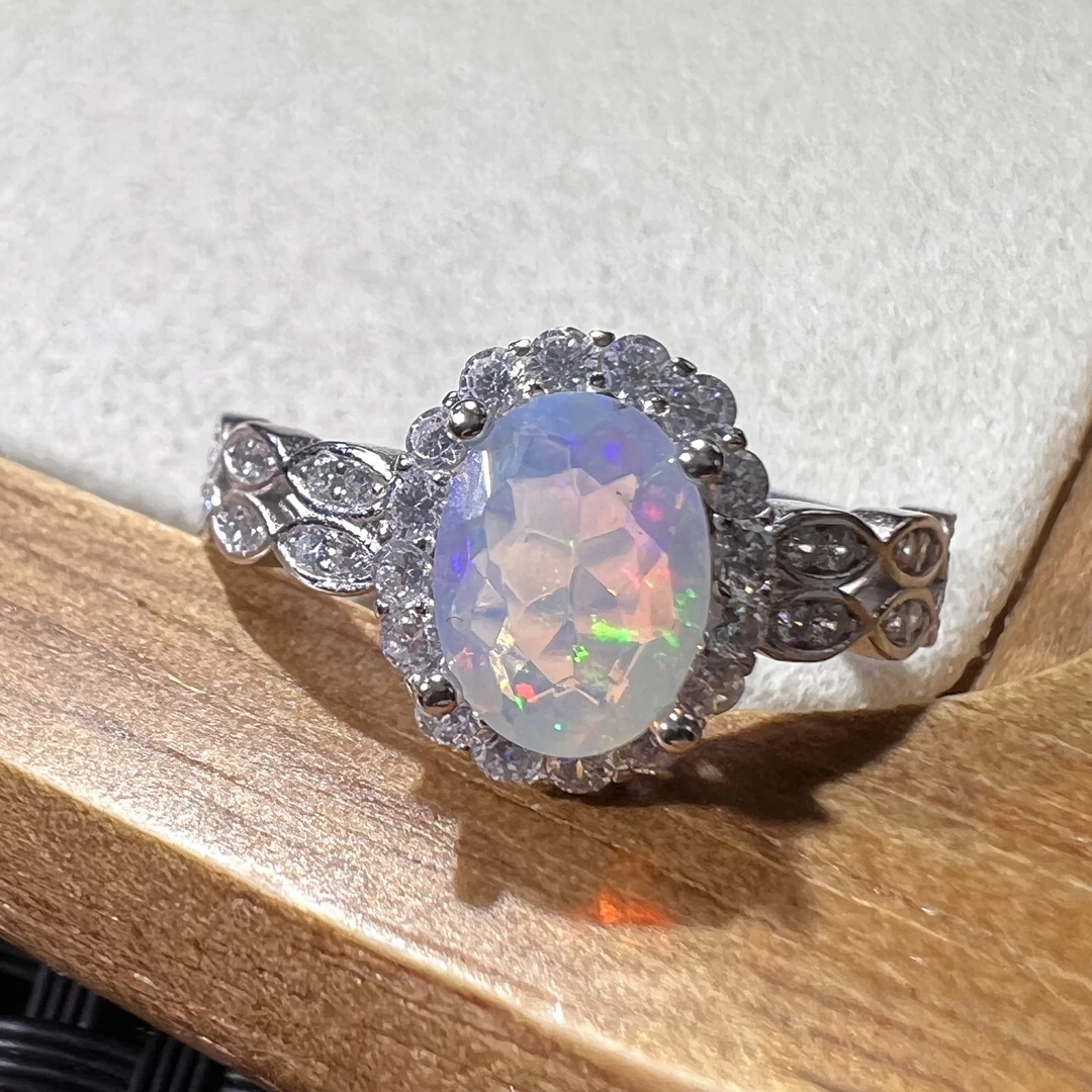 S925欧泊切面戒指6*8mm KT24042628