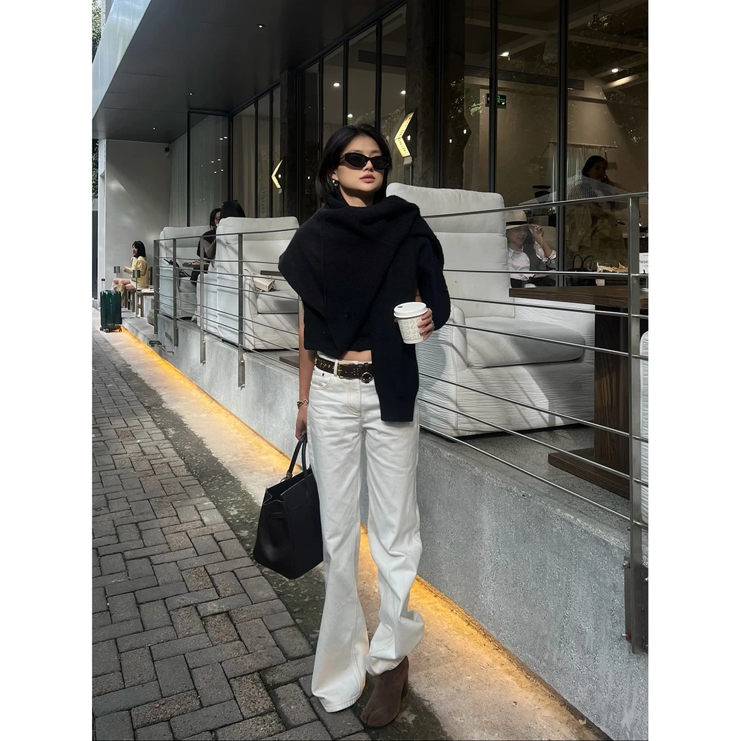 CNLEEWEI 设计师品牌25秋冬新品慵懒松弛气质百搭翻领毛织开衫