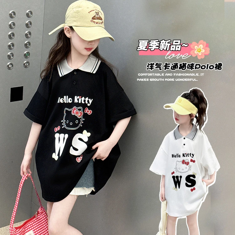 女童夏装短袖T恤2025新款洋气休闲上衣时髦中大童夏季薄款POLO衫